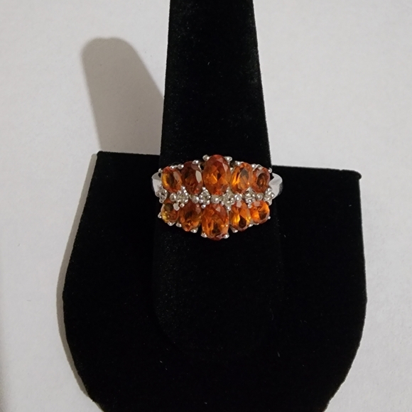 Sterling Silver Dark Orange Garnet Ring - Picture 5 of 9
